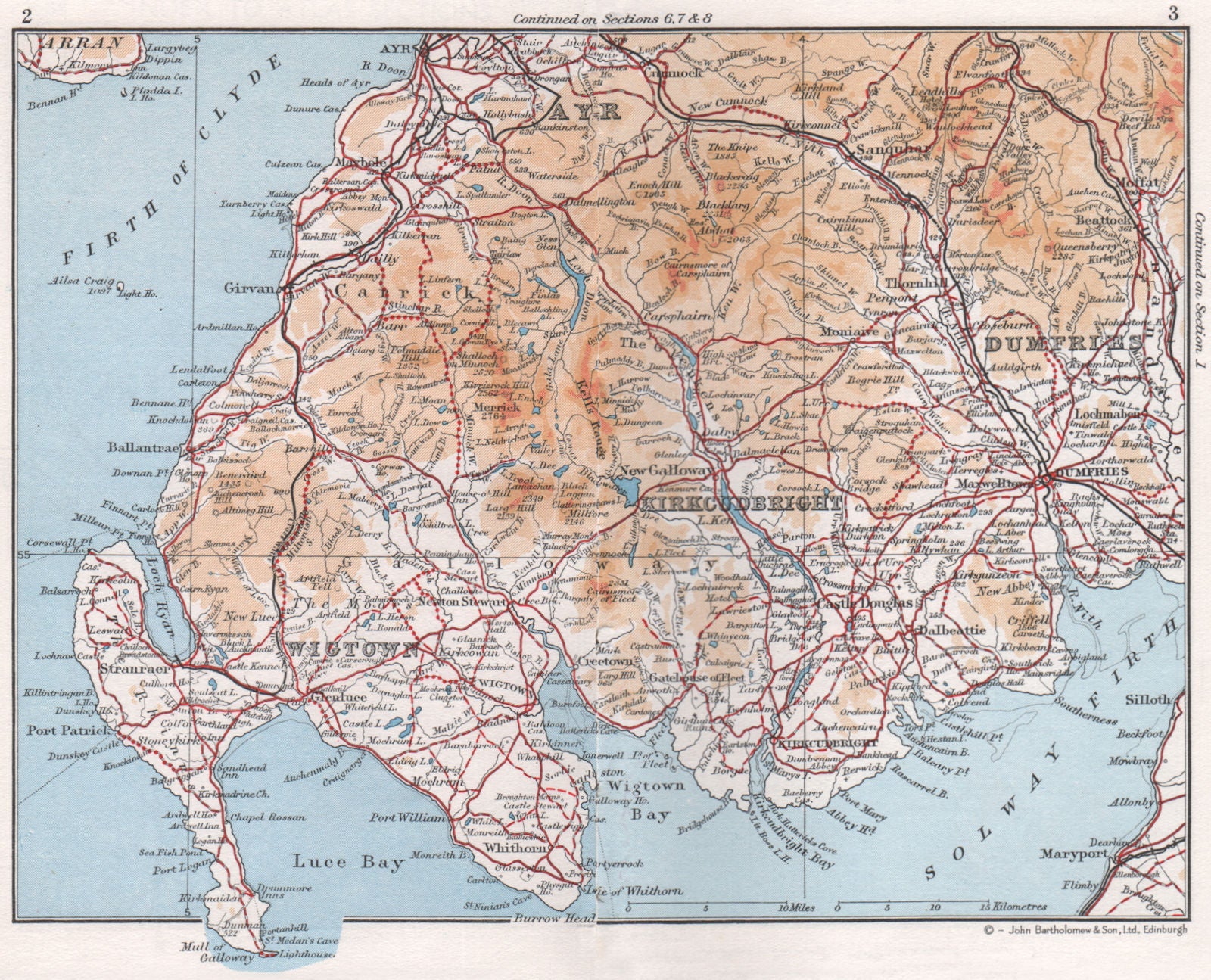 SW SCOTLAND.Dumfries & Galloway.Ayrshire.Wigtown Kirkcudbright.Scotland 1967 map